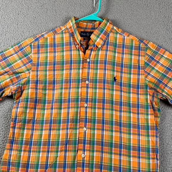 VTG Ralph Lauren Classic Fit Button Down Men's Medium Orange Plaid Preppy - Picture 1 of 8
